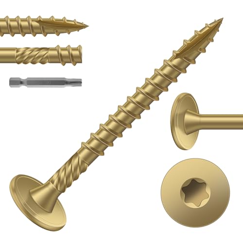 Image of #14 x 2 Inch Outdoor Structural Wood Deck Screws (40Pcs /1lb), Carbon Steel, Tan, Flat Head, Rust Resistant Epoxy Coated, T30 Star Bit