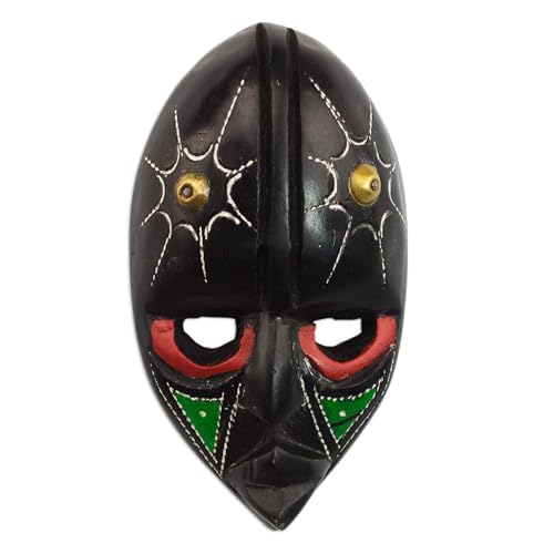 NOVICA Artisan Handcarved African Wood Mask Sese Wall from Ghana Black Multicolor Woodbrass Masks Ghanaian [5.75in H x 3in W x 1.4in D] ' Stellar Thoughts'