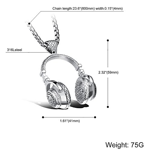 fashion Stainless Steel Headphone Pendant Necklace for Men