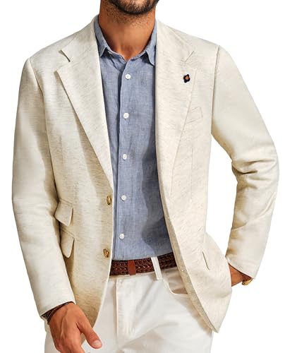 PJ PAUL JONES Men's Sport Coats and Blazers Linen Cotton Blazer Regular Fit 2 Buttons Suit Jacket with Removable Brooch