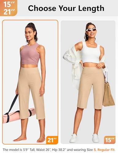 Image of ISEEGZ 15 inch / 18 inch / 21 inch / 25 inch Capri Pants for Women High Waist with Pockets Women's Capris Workout Yoga Pants Loose Straight Leg