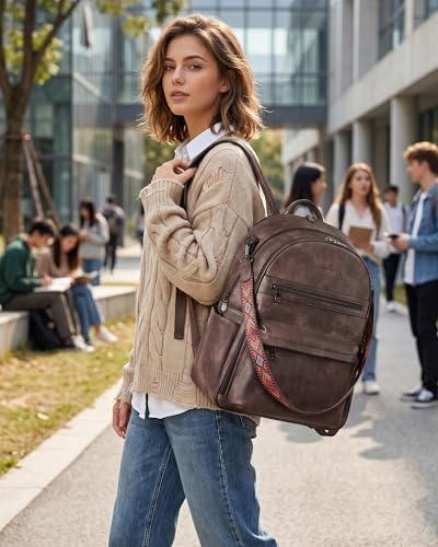 Image of FADEON 15.6 Inch Laptop Backpack Purse for Women, Large Capacity | Vegan Leather Backpack with Padded Straps, Laptop & iPad Slots Fits 13 inch, 14 inch & 15.6 inch, Roomy for Daily, Work & Travel