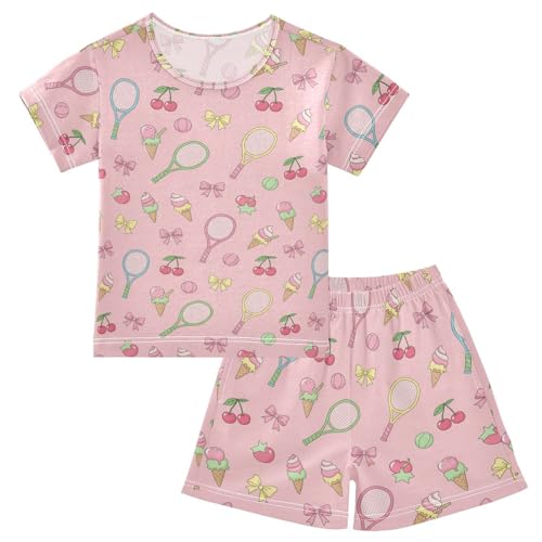 Pajama Short Sets Tennis Ice Cream Pattern Soft Cotton Summer Sleepwear 2 Piece PJS Size 5-14T