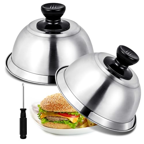 Omtofo 2 unidades de 16 x 6,6 cm Campana para hamburguesas, tapas de acero inoxidable para barbacoa, cocina, bistec, barbacoa y teppanyaki, apto para lavavajillas