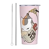 夏目友人帳 真空断熱タンブラー ニャンコ先生 コーヒーカップ 600ml ステンレス 蓋付き ストロー付き マグカップ 保温保冷 水筒 マグボトル 持ち運び便利 直飲み 漏れ防止 二重構造 コンビニマグ 車載用 炭酸対応 可愛い おしゃれ 誕生日 カップル プレゼント アウトドア 遠足 登山 キャンプ 女の子 男の子 ギフトボックス入り J105