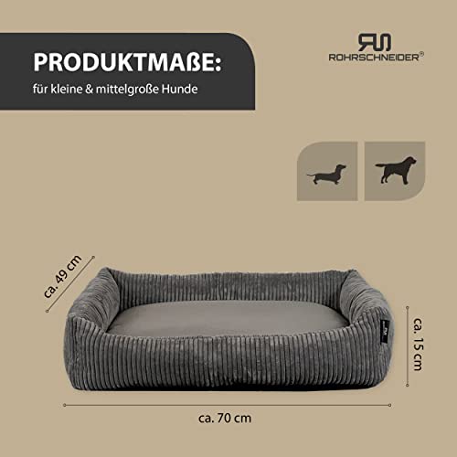 Rohrschneider Hundebett waschbar für kleine und mittelgroße Hunde mit Hundekissen Cord grau (ca. 70x50 cm) inkl. Gassibeutel