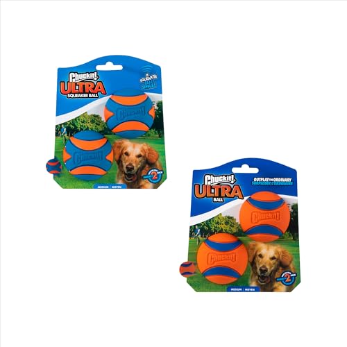 Image of Chuckit! Ultra Ball Dog Toy - Medium Bouncy Fetch Balls for Dogs 20-60 lbs - Made from Durable Rubber - Floating Water Pet Toys - Size Medium - 2.5-inch Diameter - Pack of 4
