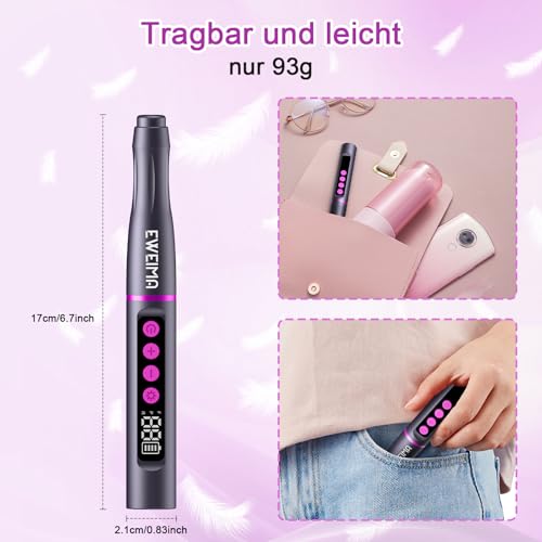 Nagelfräser Kabellos 35000 u/min, EWEIMA 13 in 1 Mehrzweck Nagelfräser für Gelnägel, 1000mAh Elektrische Nagelfeile, 35 Geschwindigkeiten, Professionell Nail Drill mit 66 Schleifbändern (Grau)