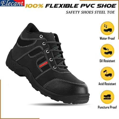 Image of ELECANT Lace-up Steel Toe Safety Shoes for Construction, Factory and Industrial Work||Black Safety Shoes for Men