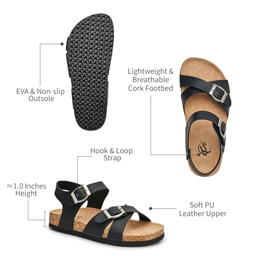 Image of Trary Girls Sandals Open Toe Casual Summer Shoes with Cork Footbed Comfortable Flat Sandals for Little Kids