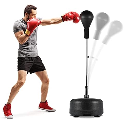 MSPORTS Punchingball Premium Boxstand I Höhenverstellbarer Standbox-Trainer inkl. Boxbirne 110-150 cm I Box Ständer Standboxtrainer für Boxing Workout (Schwarz) Cover