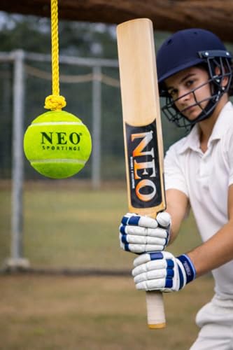 Image of Medium-Heavy Weight (80 Grams) Hanging Tennis Green Ball || 3.6 mtrs Nylon Rope || Double Knot || Yellow Rope || Cricket Batting Drills|| Pack of 1