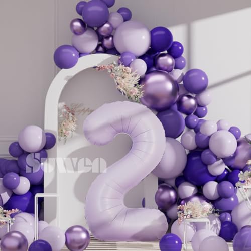 Image of SUWEN 40 Inch Light Purple Large 2 Balloon Number Big Foil Helium Lavender Number Balloons Huge Mylar 0-9 Giant Jumbo Happy 2nd Birthday Party Anniversary Decorations