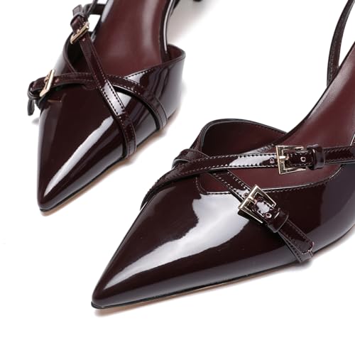 Heeled Slingback Kitten Heels for Women Closed Pointed Toe Pumps with Buckles4