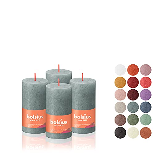 Bolsius 4 Pack Eucalyptus Green Rustic Pillar Candles - 2 X 4 Inches - Premium European Quality - Natural Eco-Friendly Plant-Based Wax - Unscented Dripless Smokeless 30 Hour Party And Wedding Candles #TOP21