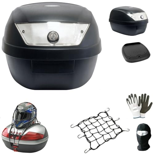Bauletto 28L Nero Opaco con piastra e serratura security -Realizzato in polipropilene rinforzato di alta qualità, è molto robusto, compatto e pratico. Come tutti i bauletti SIFAM può essere aperto e chiuso con una sola mano, senza l'utilizzo della chiave, necessaria solo per fissare il bauletto alla moto. La capacita' massima e' di 1 casco integrale o 1 modulare o 1 jet o i demi-jet con un paio di guanti. -Carico massimo 3kg -Dimensioni: 39X39X29CM Si monta su tutti i portapacchi con base piana di moto e scooter sia di serie che non. -OMAGGIO SOTTOCASCO PASSAMONTAGNA+RETE/RAGNO PORTAPACCHI