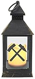 WB wohn trends Kunststoff-Laterne mit LED-Kerze & Timer, Ruhrpott Schlägel und Eisen Bergmann, schwarz 24x10,5x10,5cm, Batterie LED-Licht LED-Laterne LED-Lampe mit Text Spruch