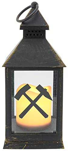 WB wohn trends Kunststoff-Laterne mit LED-Kerze & Timer, Ruhrpott Schlägel und Eisen Bergmann, schwarz 24x10,5x10,5cm, Batterie LED-Licht LED-Laterne LED-Lampe mit Text Spruch