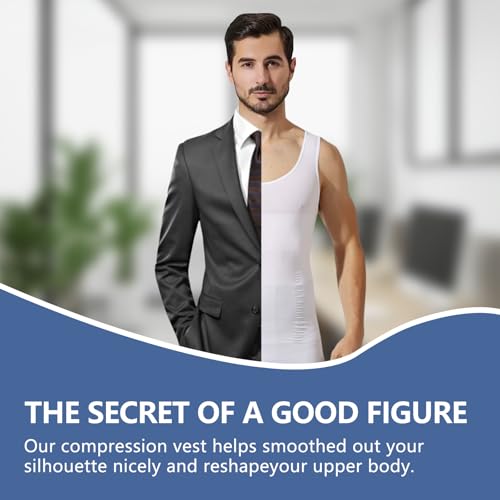Men's Compression Shirt Shapewear Slimming Tank Top Abdomen Undershirt Slim Body Shaper Vest.X-Large(White)4