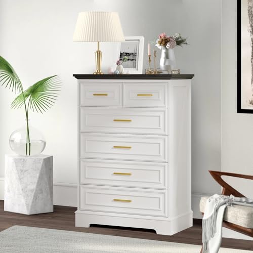 Virabit White Dresser for Bedroom with 6 Drawers, 44