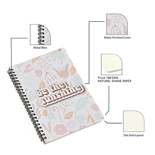 Image of Papboo A5 Handy, Sunshine, Easy to Carry Spiral Wiro Notebook : 100 GSM Natural Shade Paper, Dot Grid, 120 Pages, Journal, Diary, Gift