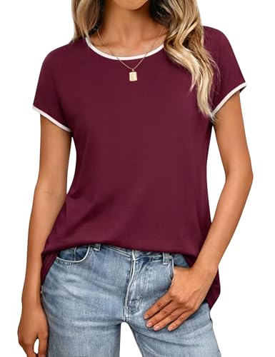 Leversic T-Shirt d'été Décontracté Femme Manches Courtes Coupe Ample Basique col Rond 211-Bordeaux XL