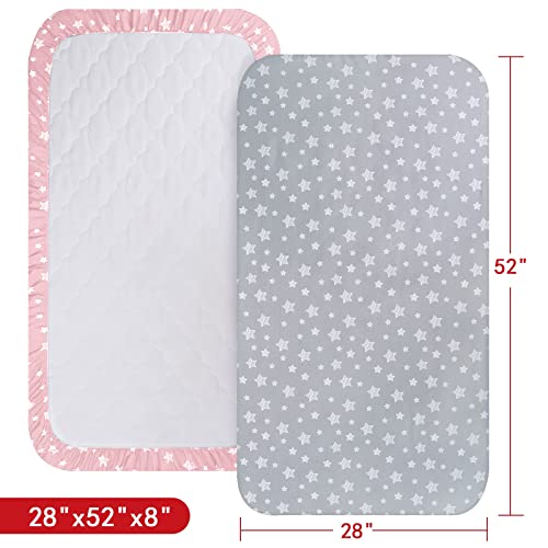 Crib Sheets for Girls 2 Pack, Fitted Crib Sheet for Standard Size Crib and Toddler Mattresses, Soft and Breathable Material, Grey & Pink