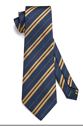 Image of HISDERN Mens Tie Striped Ties and Handkerchief Set Business Formal Woven Pocket Square Wedding College Stripe Necktie
