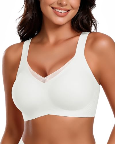 Image of HORISUN Seamless Mesh Lace Bras for Women No Underwire Wireless Bras with Support and Lift Full Coverage Deep V Bralettes