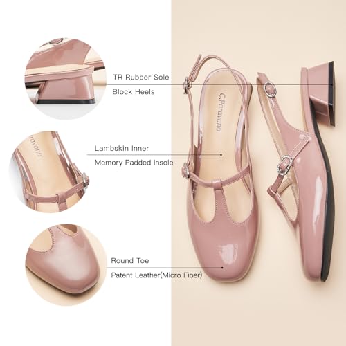 C.Paravano Women's Slingback Pumps | Round Toe Shoes with Adjustable Ankle Strap | Low Heel Mary Jane Pumps | Slip On Dress Shoe(Size 7,Pink)3