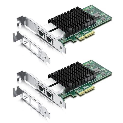 Image of 10Gtek 10Gb PCI-E NIC Network Card, Dual Copper RJ45 Port, with Intel X550-AT2 Controller, PCI Express Ethernet LAN Adapter Support Windows Server /Linux /ESX, Compare to Intel X550-T2, 2-Pack