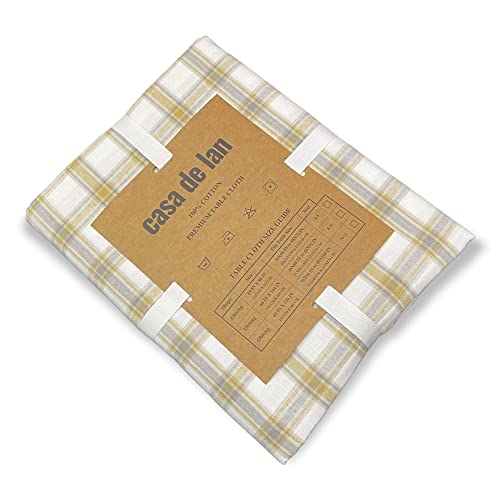 Casa De Lan Rectangle Table Cloth - Table Cover - Cotton Mitered Stitched - Checks Table Covers for Kitchen Dining, Wedding, Decorations, & Parties - 60x84 in - Mustard Plaid