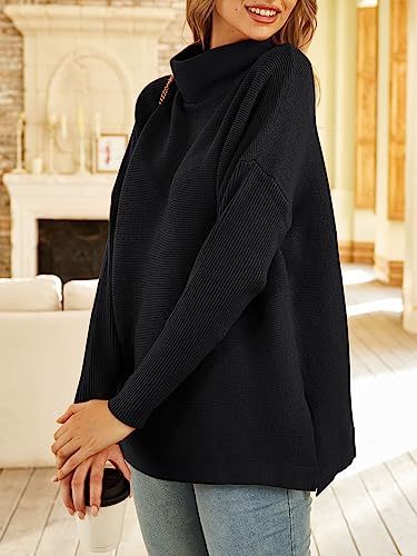 LILLUSORY Women's Mock Turtleneck Sweaters Oversized Long Sleeve Casual Knit Pullover 2025 Tunic Tops Wear with Leggings3
