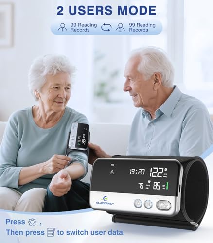 Image of Glucoracy Arm Blood Pressure Monitor for Home Use,Large Display,Silver | Portable One-Piece Blood Pressure Machine with Large Display and Adjustable 10.6 inch-16.5 inch Arm Cuff for Home Use