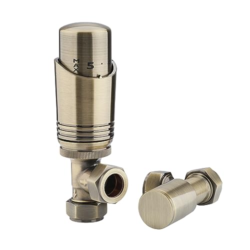 Sandy Beach Antique Brass Radiator Valves - Straight with Lockshield (15mm), Grey - Image 2