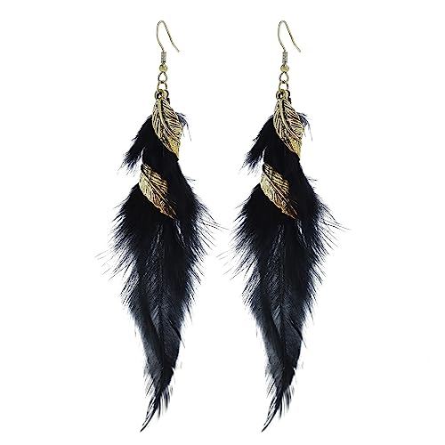 fdsmall Pendientes de pluma para mujer - Bohemia con flecos borla larga gota Dangle Set - Pendientes étnicos coloridos de plumas de imitación, talla única, Pluma, Sin piedra preciosa