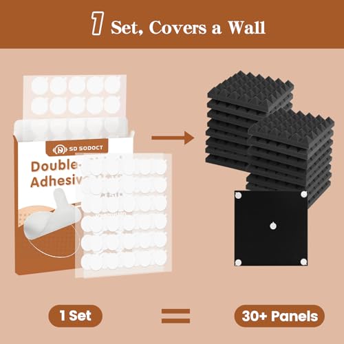 SD SODOCT Paneles Acústicos de Espuma + Adhesivos Juego 24 piezas 12×12×2" Paneles Pirámide para Aislamiento Acústico + 150 Puntos Adhesivos Transparentes Doble Cara Set para Estudio Oficina Hogar miniatura 6
