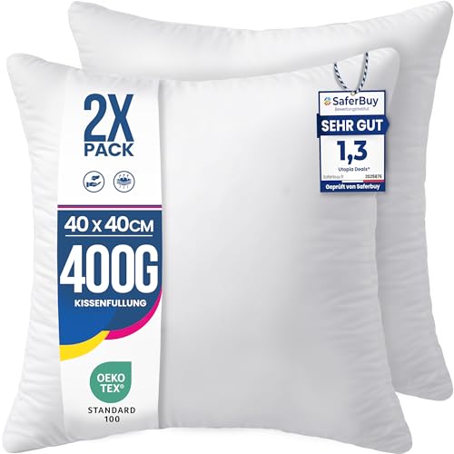 Utopia Bedding 2er Set Kissenfüllung 40 x 40 cm Innenkissen Füllkissen Kopfkissen Sofakissen (Weiß)