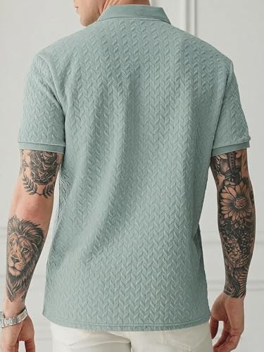 Image of GRECIILOOKS Textured Polo T-Shirt for Men | Premium Collared Jacquard Leaf Polo | Smart Casual & Formal t Shirt for Men | Stylish t Shirt for Mens for Office, Party & Everyday Outfit