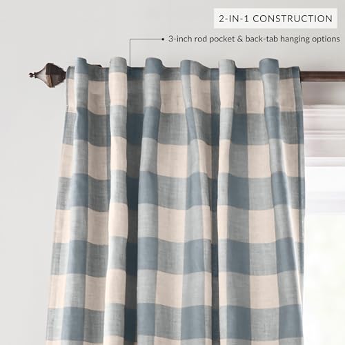 Elrene Home Fashions Farmhouse Living Grainger Buffalo-Check Blackout Window Curtain, Living Room and Bedroom Drape with Rod Pocket Tabs, 52" x 84", Chambray, 1 Panel