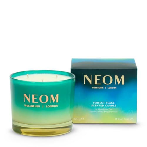 NEOM Perfect Peace 3 Wick Candle | Myrrh, Fir & Lime Peel I Pure Essential Oils I 100% Naturally derived Wax I Hand Finished I Relieve Tension