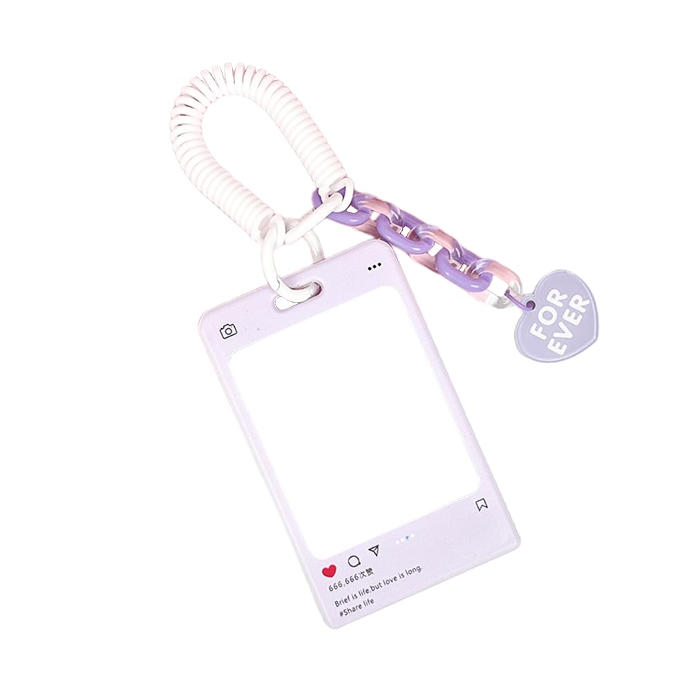 JINZHOUFZ Women Girls Acrylic Transparent Kpop Idol Photocard Holder Cute Love Heart ID Credit Card Sleeve Cover Protector with Pendant Keychain (