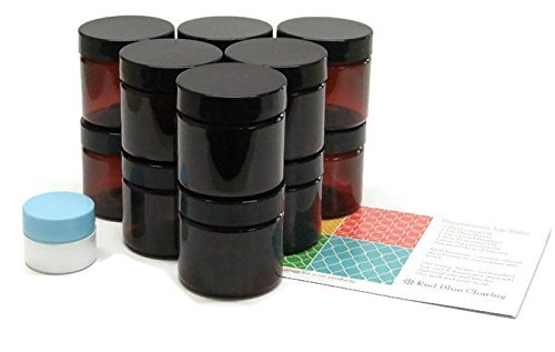 Amber 2 Ounce PET Plastic Jars with Black Lids, and 1 Mini Jar, 12 Pack