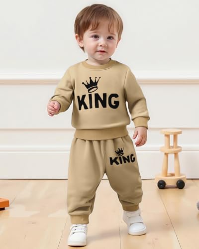 Jecson Baby Boy Fall Clothes: Warm & Soft Infant Outfits Set KING Print Sweatshirt & Jogger Pant 2Pcs Cute Daywear 3-24M2