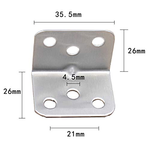 Yetaha 10PCS Right Corner Brackets 26 x 26 x 35.5 mm, Stainless Steel L Bracket, 90 Degree Corner Brace Joint Connector - Image 2