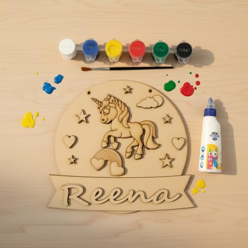 Image of Varenyam Personalized Wooden Name Plate Painting Kit for Kids | DIY Name Plate Board | Creative Art & Craft Gift for Boys & Girls | Birthday Gifts, Return Gifts for Kids (E)
