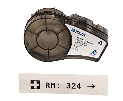 Brady (M21-750-430) Ruban en polyester pour étiqueteuses BMP21-PLUS, BMP21-LAB et BMP21 19.05 mm x 6.40 m Noir sur transparent