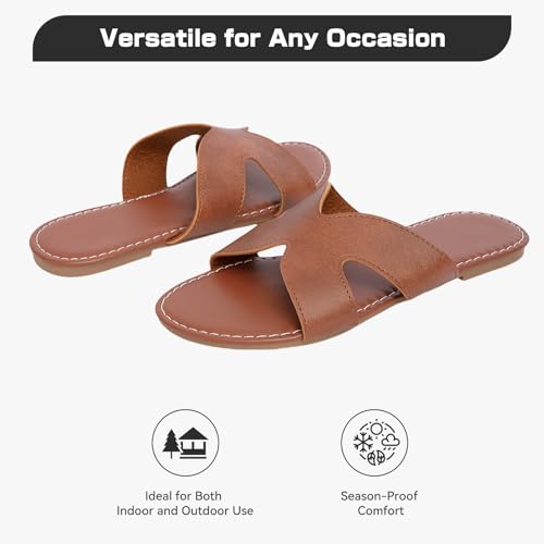 Women's Flat Slide Sandals Summer Open Toe Slip On Casual Beach Slippers, Wide Widths Available 5-114