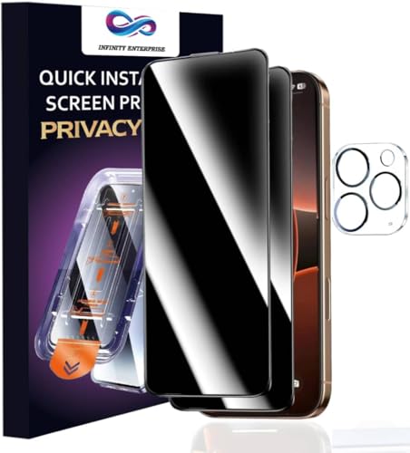 Infinity Enterprise Protector de pantalla de vidrio de privacidad para Apple iPhone 15 Pro, paquete de 2 unidades de vidrio templado + 1 paquete de protección de lente de cámara, Edge 28 grados FaceID