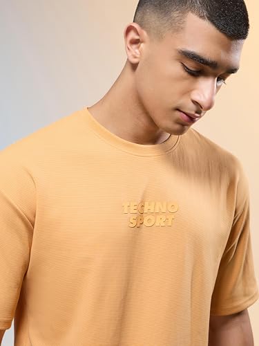 Image of TECHNOSPORT Men Printed Oversized Round Neck T-Shirt with COTFLEX, Dry Fit Sports Tee, Oversized Activewear T-Shirt for Gym, Running, Sports & Casual Wear